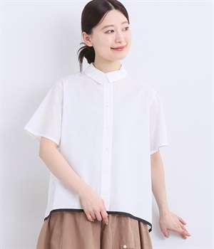 コットン ビックカラーヘムラインシャツ(オフ×ブラック-ONESIZE)