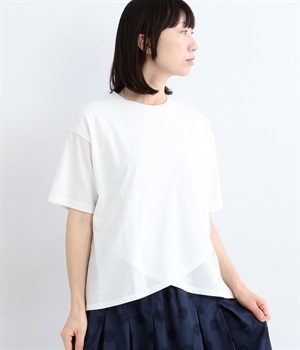 コットン天竺 ダブルラップデザインプルオーバー(オフホワイト-ONESIZE)