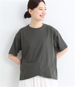 コットン天竺 ダブルラップデザインプルオーバー(チャコール-ONESIZE)