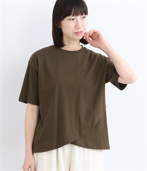 コットン天竺 ダブルラップデザインプルオーバー(チョコ-ONESIZE)