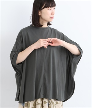 コットン天竺 ケープスタイルプルオーバー(チャコール-ONESIZE)