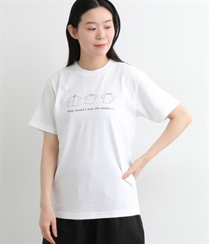 コットン プリント【WHAT SHOULD I WEAR】Tシャツ(ホワイト-ONESIZE)