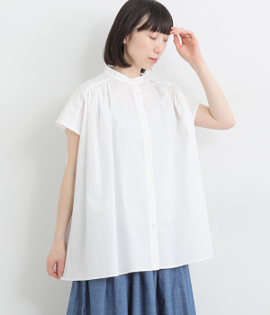 コットン ヨークギャザーブラウス(オフホワイト-ONESIZE)