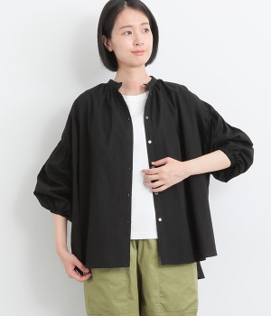 コットン パフスリーブブラウス(ブラック-ONESIZE)
