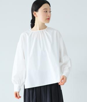 コーマブロードローンドットギャザーブラウス