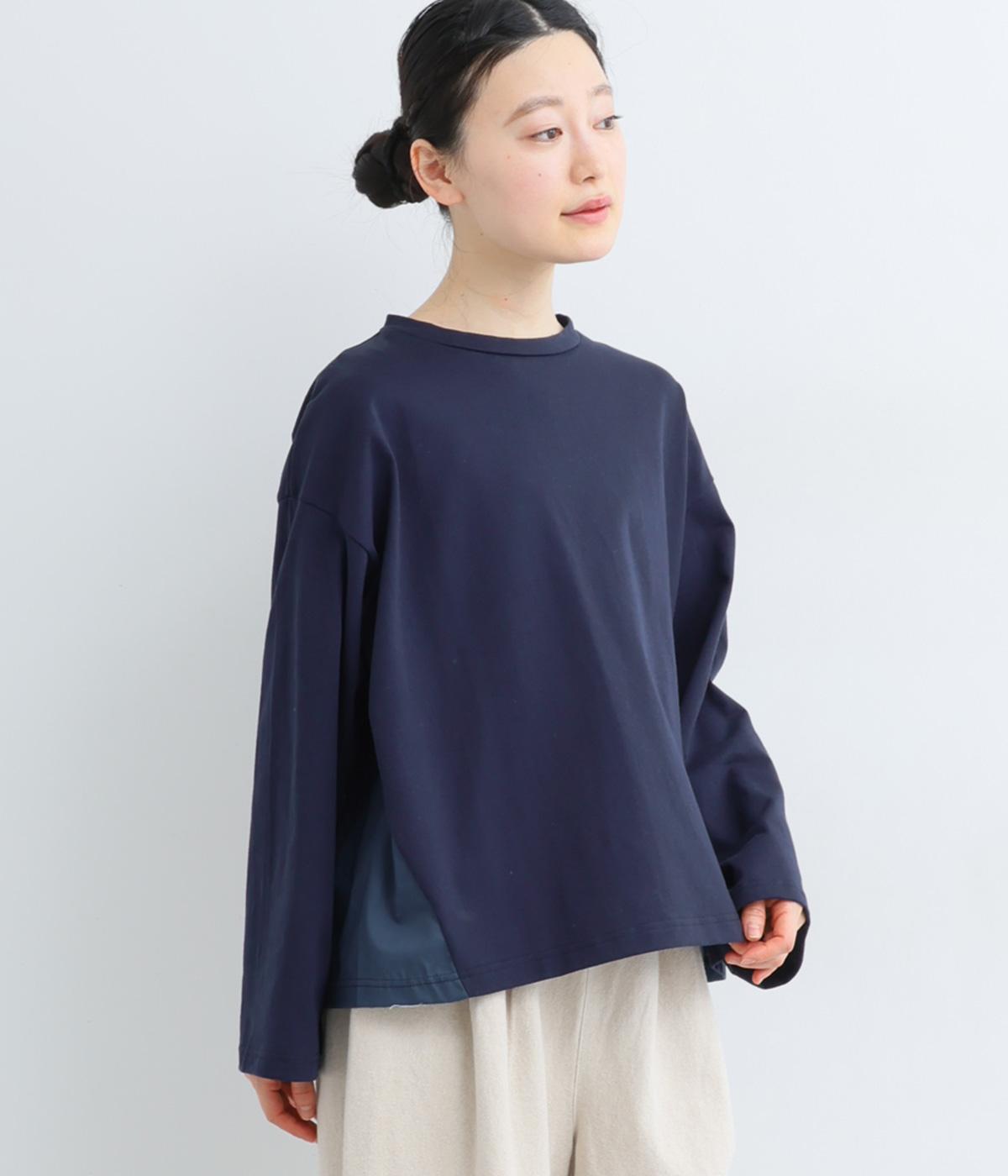 17/18D(空紡糸)天竺サイドコンビフハクプルオーバー(ネイビー-F)