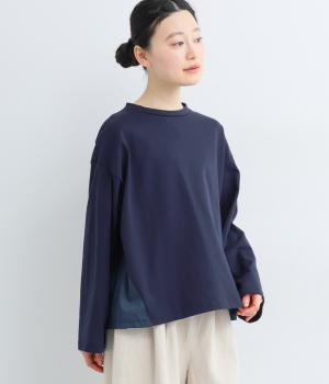 17/18D(空紡糸)天竺サイドコンビフハクプルオーバー(ネイビー-F)