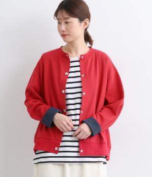 40/20ミニ裏毛コントラストカフスナップカーディガン(レッド-F)