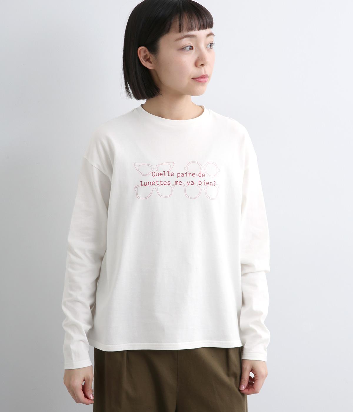 40/2コーマ天竺プリントロングTシャツ(QUELLE PAIRE･･･)(オフホワイト-F)