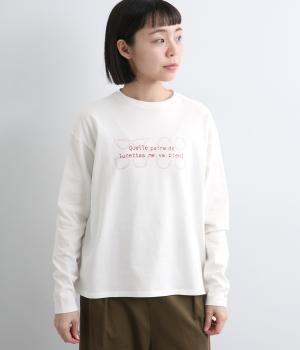 40/2コーマ天竺プリントロングTシャツ(QUELLE PAIRE･･･)(オフホワイト-F)
