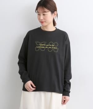 40/2コーマ天竺プリントロングTシャツ(QUELLE PAIRE･･･)(ブラック-F)
