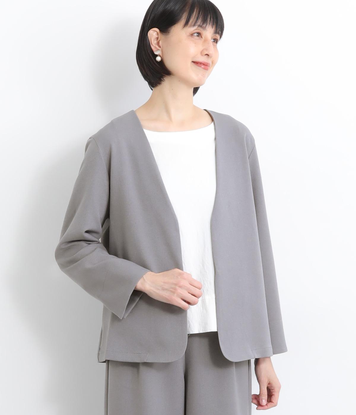 ノーカラージャケット(グレー-ONESIZE)