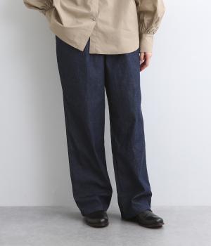デニムワンタックテーパードパンツ(ミドルインディゴ-F)