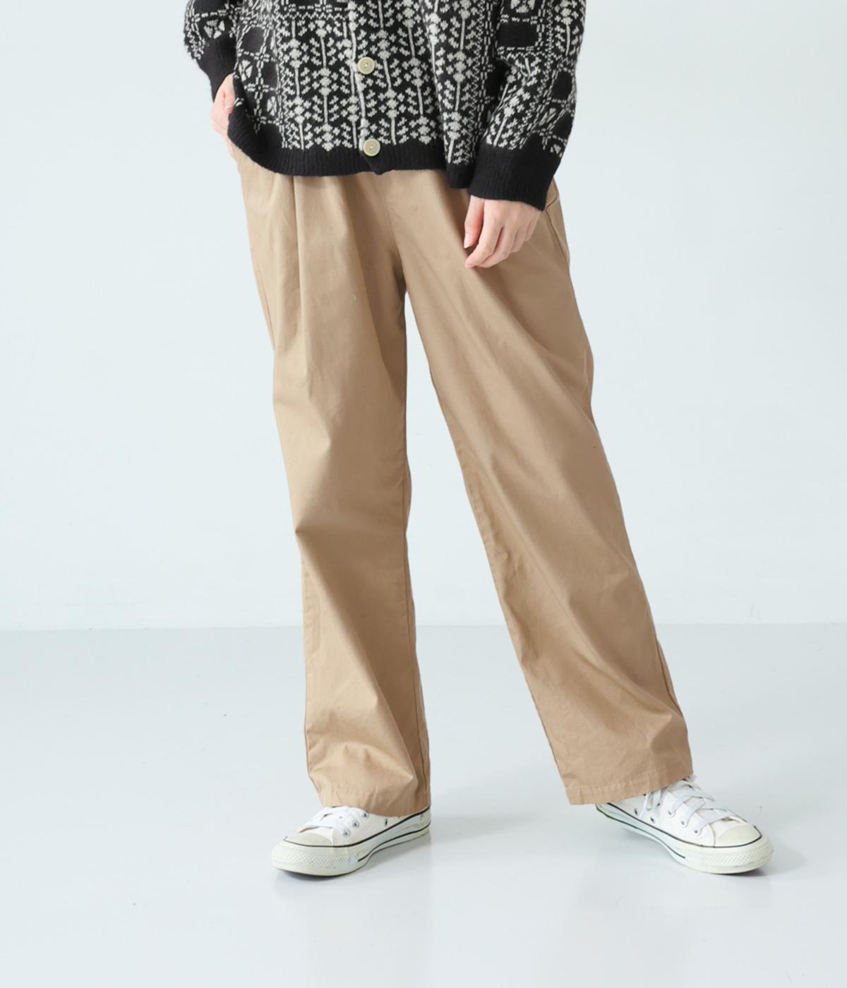 コットンツイルワンタックテーパードパンツ(ベージュ-F)