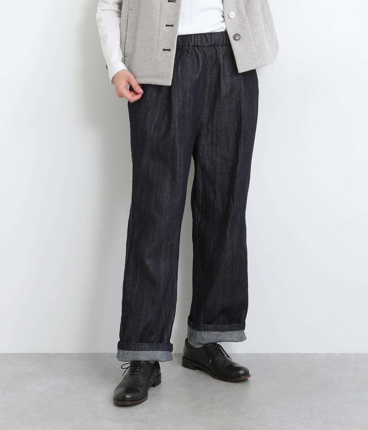 10ozムラ糸デニムワンタックテーパードパンツ(インディゴ-F)