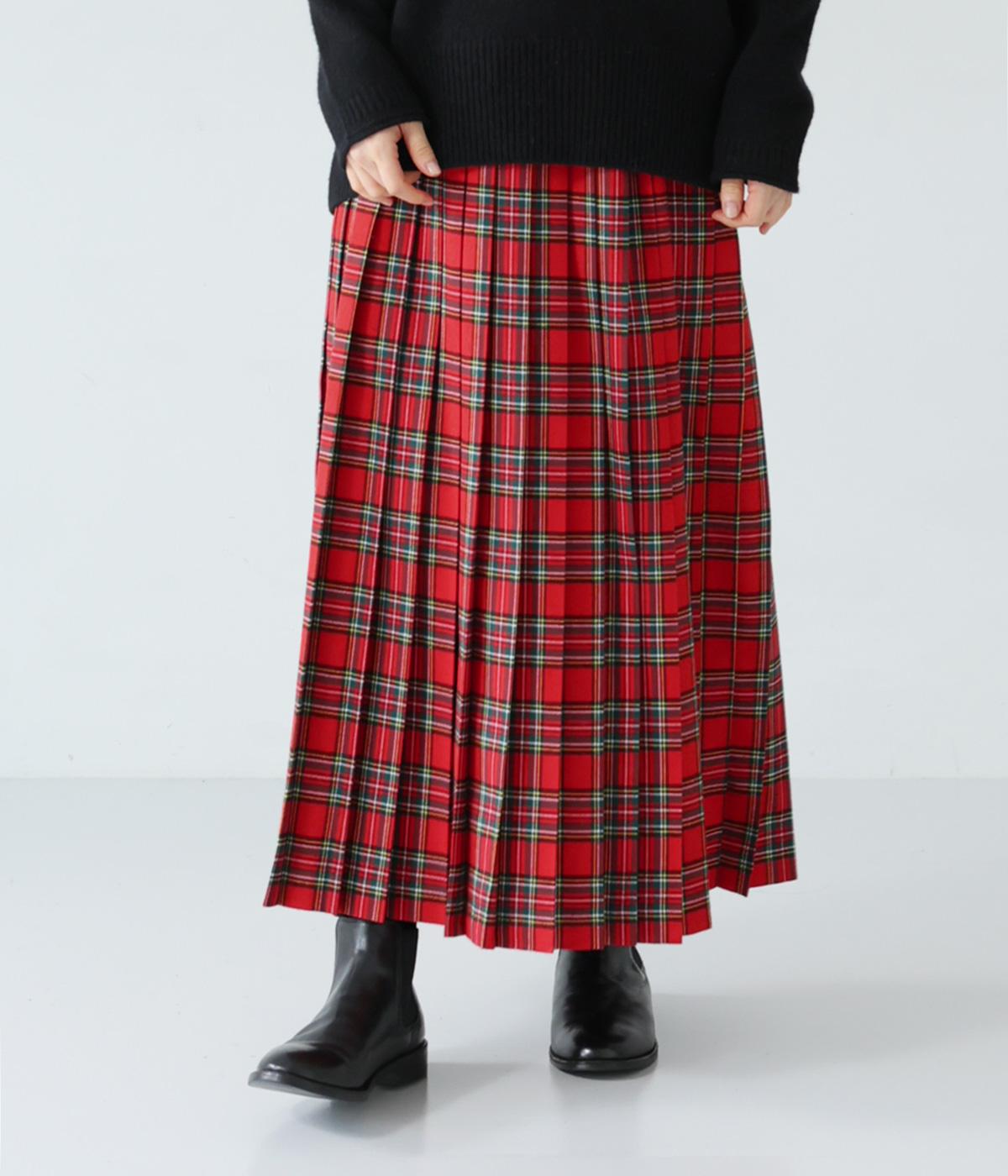 タータン起毛チェックプリーツスカート(レッド-F)