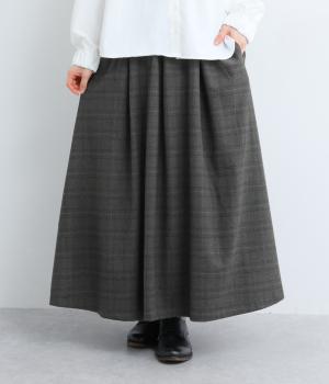 プレスウォームチェックタックロングスカート(チャコール-F)