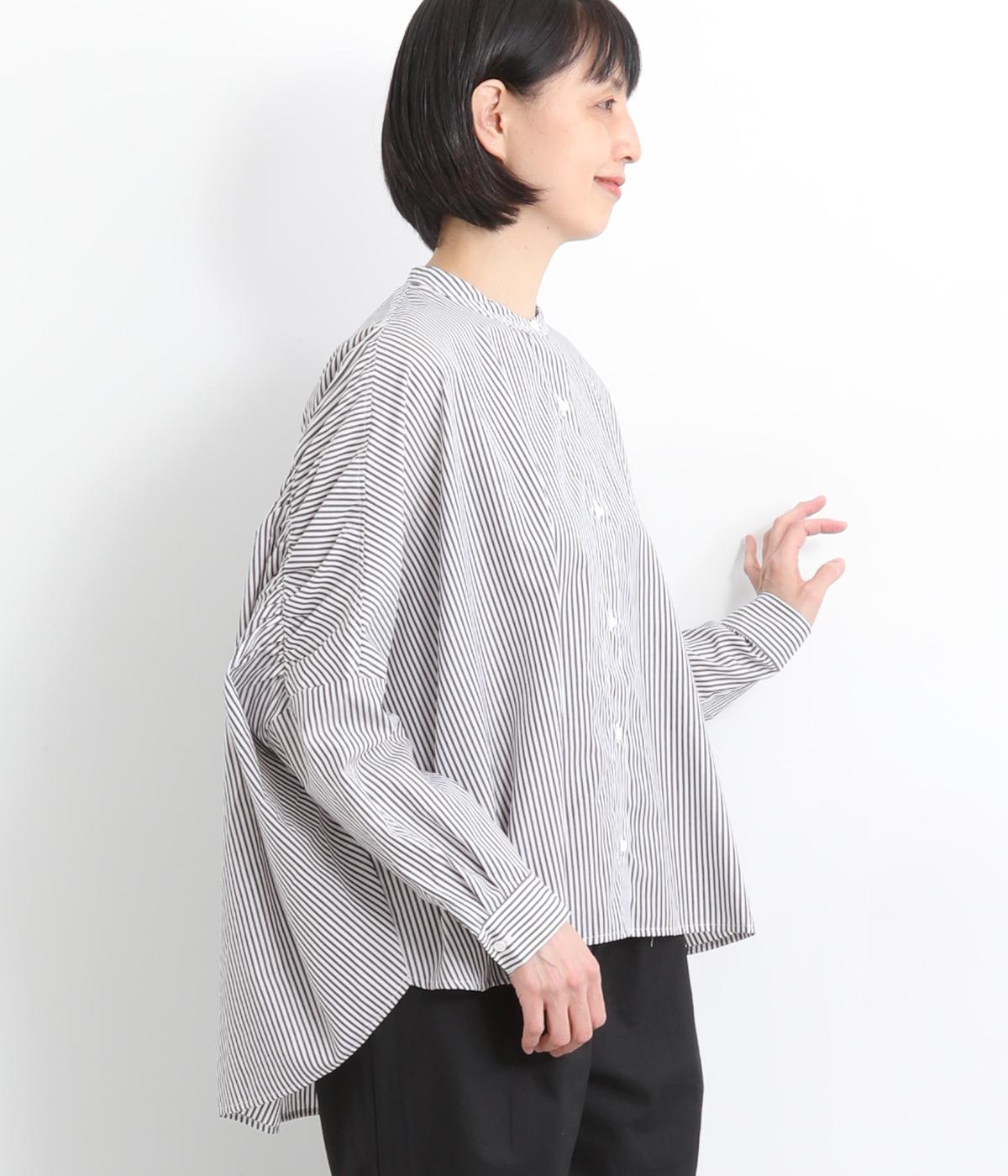 バックギャザーワイドシャツ(ブラックストライプ-ONESIZE)