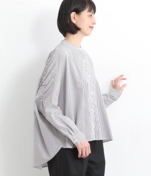バックギャザーワイドシャツ(ブラックストライプ-ONESIZE)
