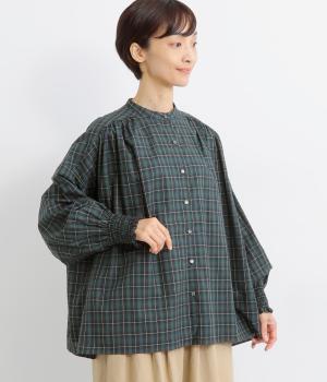 チェックシャーリングブラウス(ネイビー-F)