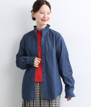 デニムフリルブラウス(ライトインディゴ-F)