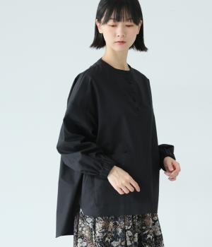 コットンツイルヴィンテージワッシャーバルーンスリーブプルオーバー(ブラック-F)