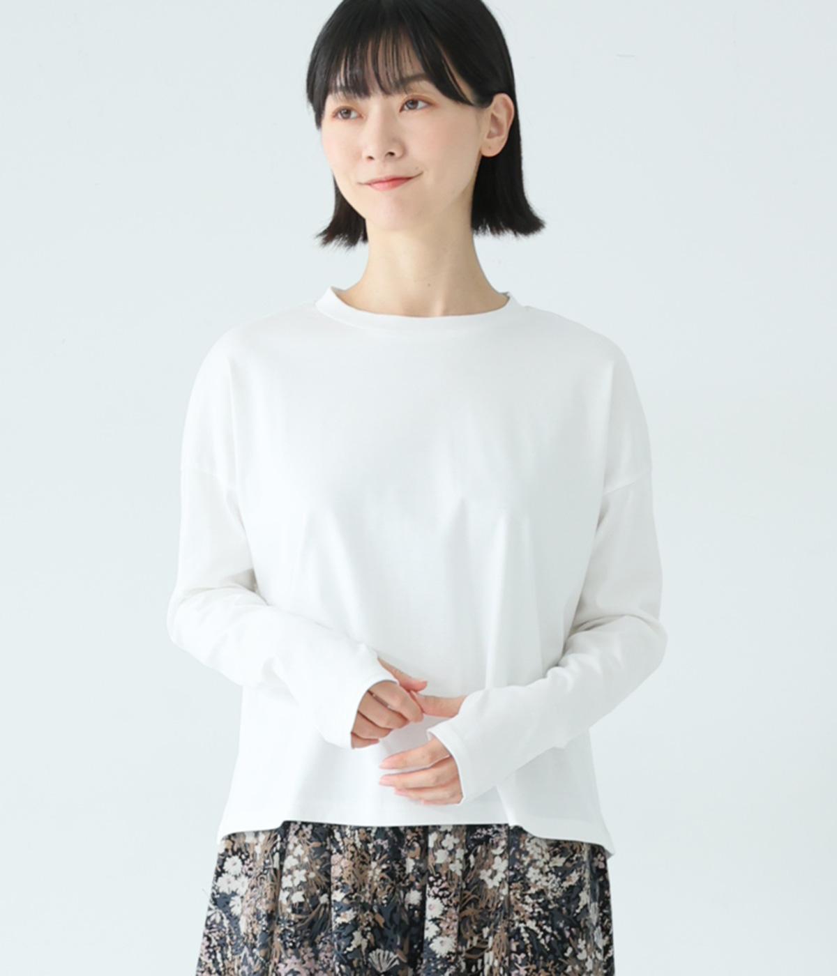 コットンコンパクトスムースサムホールプルオーバー(オフホワイト-F)