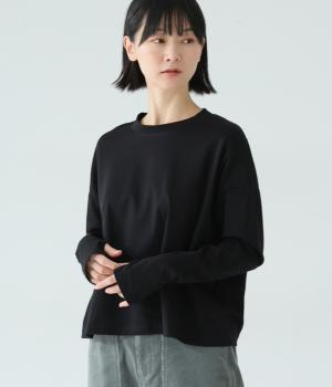 コットンコンパクトスムースサムホールプルオーバー(ブラック-F)