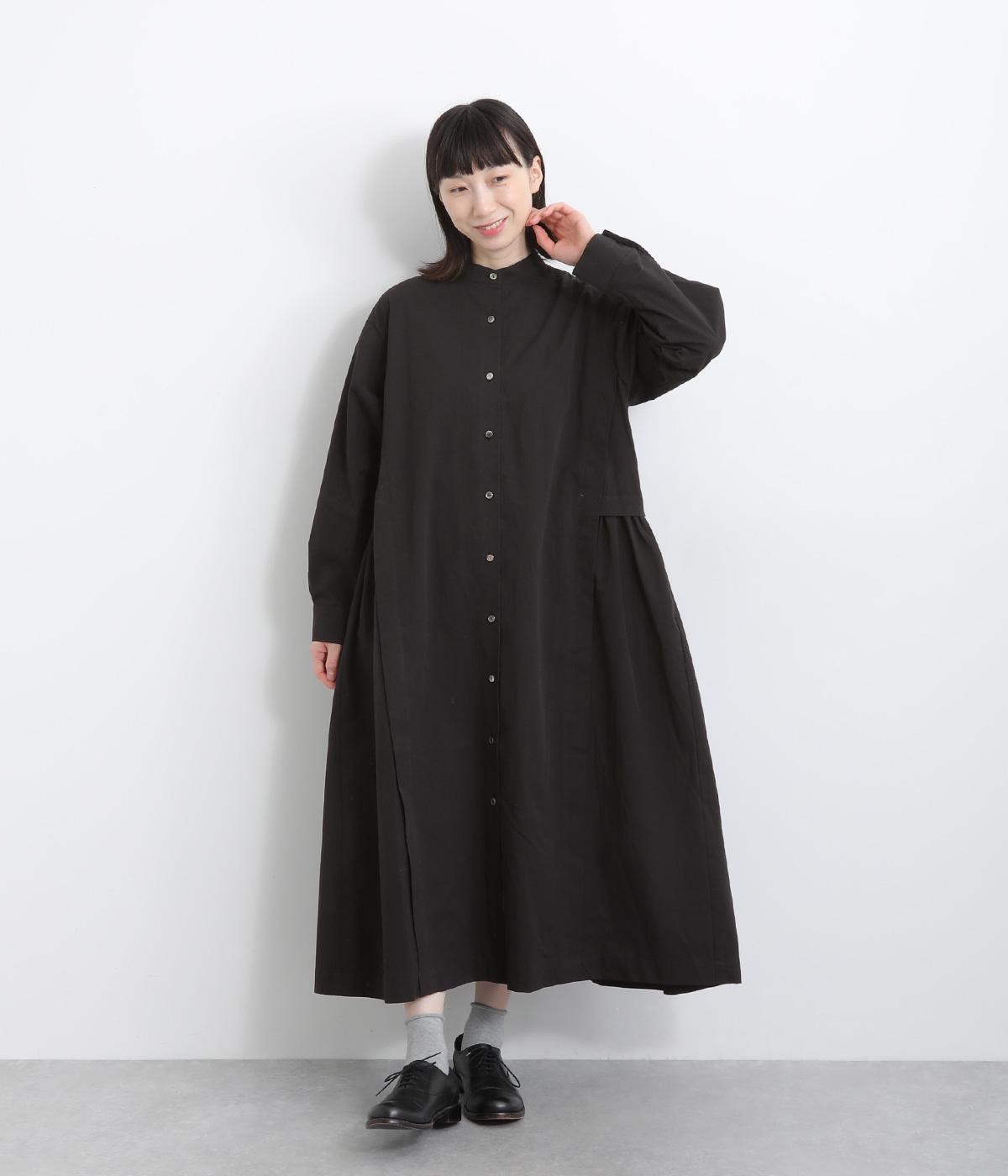 【ink&ESSENCE】ギャザードシャツドレス(ブラック-ONESIZE)