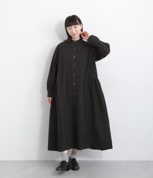 【ink&ESSENCE】ギャザードシャツドレス(ブラック-ONESIZE)