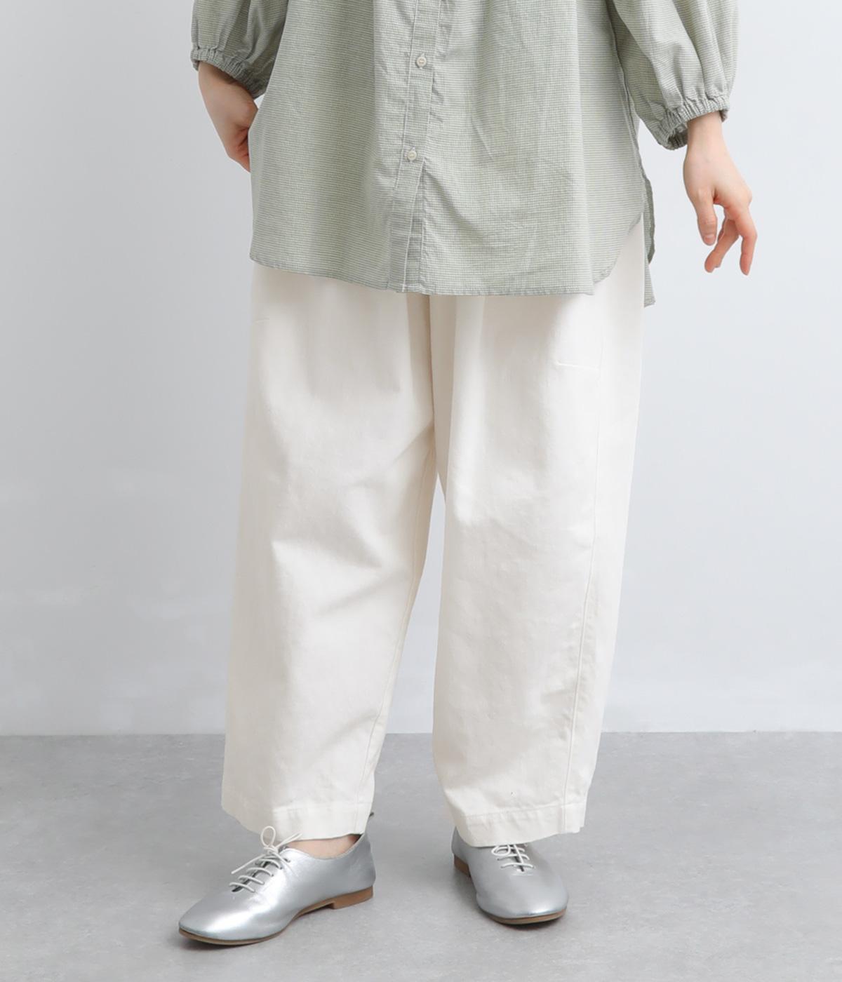 コットンリネンデニムワイドテーパードパンツ(オフホワイト-F)