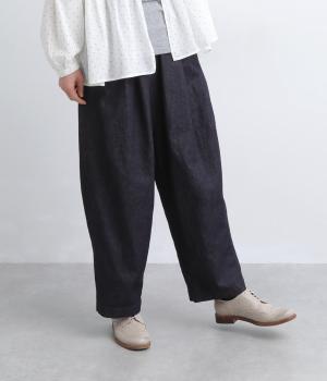 コットンリネンデニムワイドテーパードパンツ(インディゴ-F)