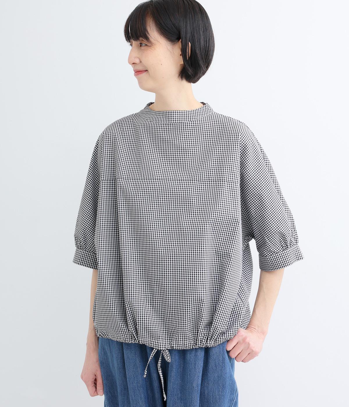 コットンブロードギンガムパターンドルマンプルオーバー(ブラック-F)