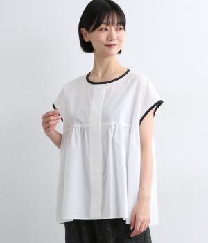 コットンバイカラーギャザーブラウス