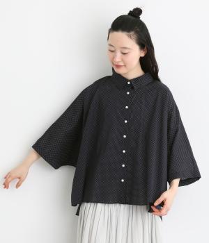 コットンドットワイドシャツ(ネイビー-F)
