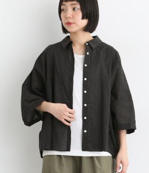 コットンドットワイドシャツ(ブラック-F)