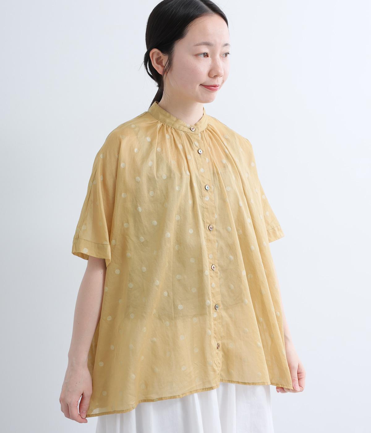 コットンシアードットギャザーブラウス(ベージュ-F)