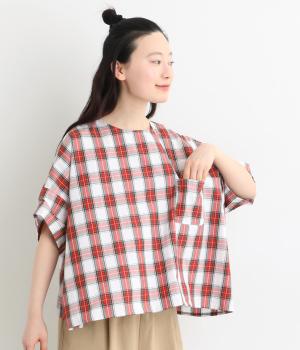 コットンチェックワイドプルオーバー