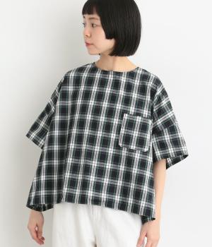 コットンチェックワイドプルオーバー(ネイビー-F)