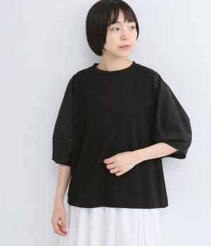 コットン布帛コンビパフスリーブプルオーバー(ブラック×ブラック-F)