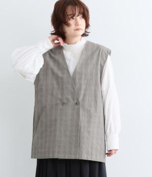 グレンチェックダブルボタンベスト（グレー・F）