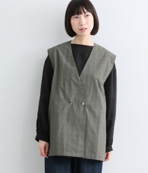 グレンチェックダブルボタンベスト（グリーン・F）