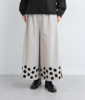 畝あり布帛リンゴギャザーパンツ(グレー-F)