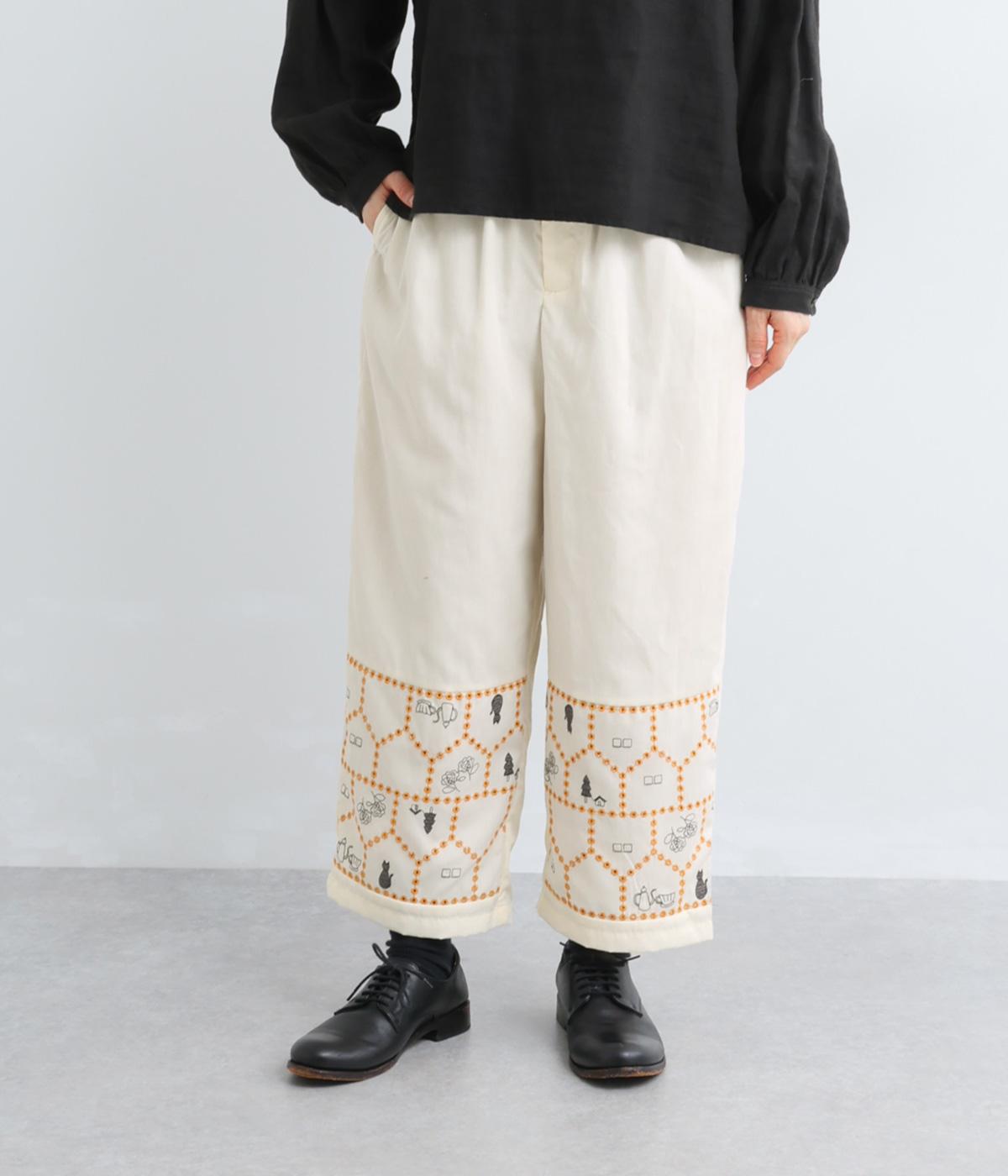 おうち×ネコ　透かし刺繍パンツ(アイボリー-F)