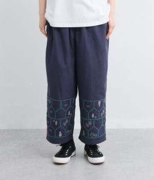 おうち×ネコ　透かし刺繍パンツ(ネイビー-F)