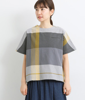 コットン大柄チェックブラウス(イエロー-ONESIZE)