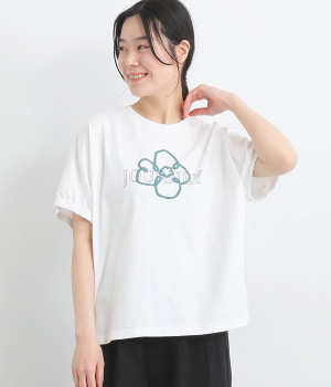 コットンさらさら天竺花とロゴのプリントドルマンＴシャツ(ホワイト-ONESIZE)