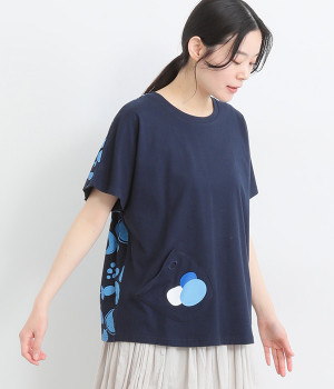 コットンお絵描きフルーツプリントＴシャツ(ネイビー-ONESIZE)