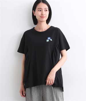 アサガオ刺繍フレアＴシャツ(ブラック-ONESIZE)