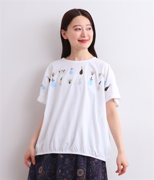 裾ギャザー植木刺ドルマンTシャツ(ホワイト-ONESIZE)